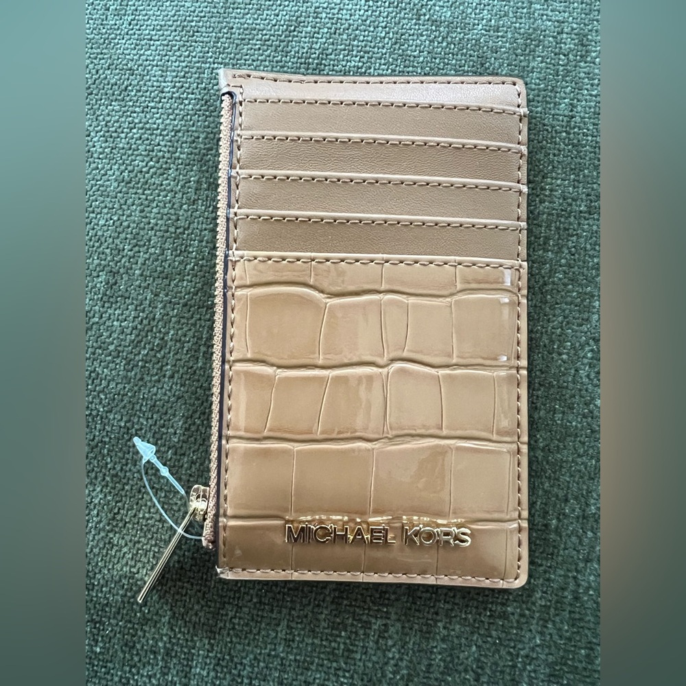 Michael Kors Beige Croc-Embossed JetSet Medium Card Holder